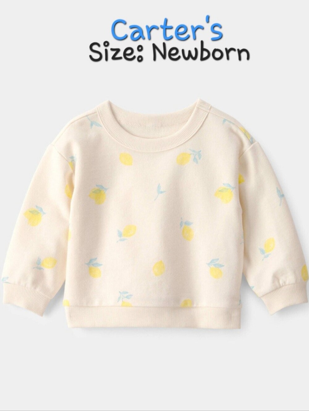 NWOT Carter's Baby Girl Lemon French Terry Pullover Sweatshirt - Ivory ☆NEWBORN